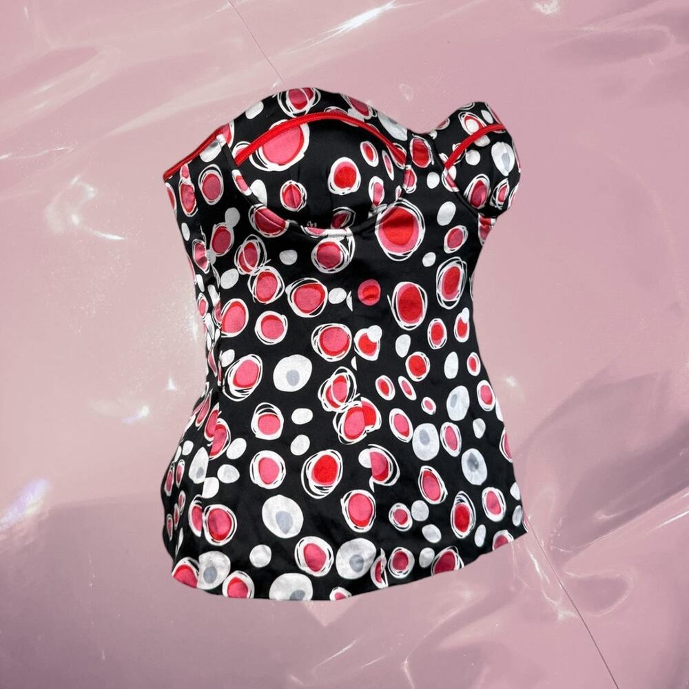 Y2K Whimsy Coquette Arden B. red/black polka dot strapless silk top size M